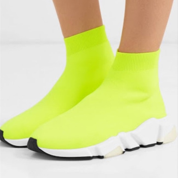 EUC Women Sz 7 (Euro Sz 37) Balenciaga Speed Trainer With BB Neon/Bright Yellow - Picture 7 of 17